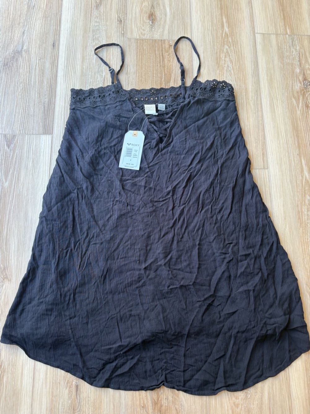 Roxy Black eyelet-Trim Adjustable Spaghetti Strap Swim Coverup